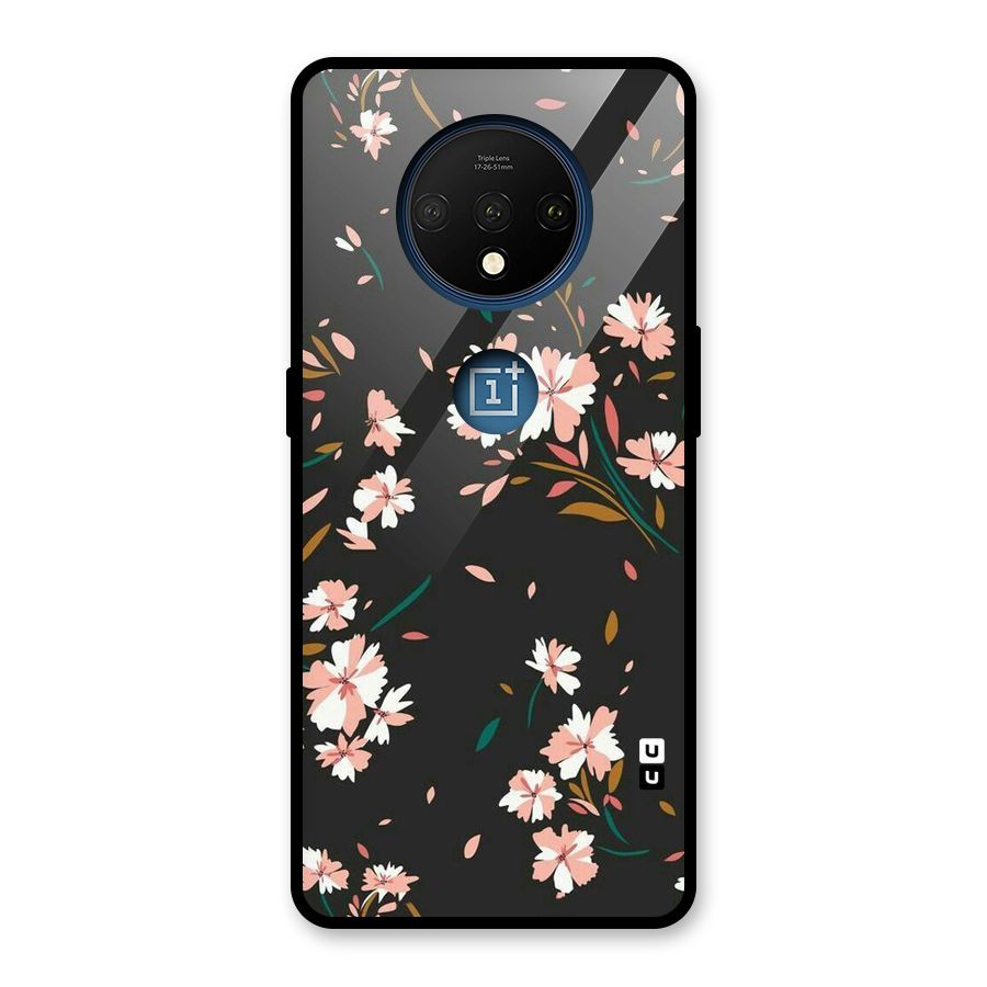Floral Petals Peach Glass Back Case for OnePlus 7T