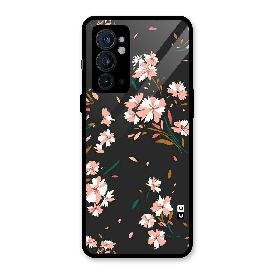 Floral Petals Peach Glass Back Case for OnePlus 9RT 5G