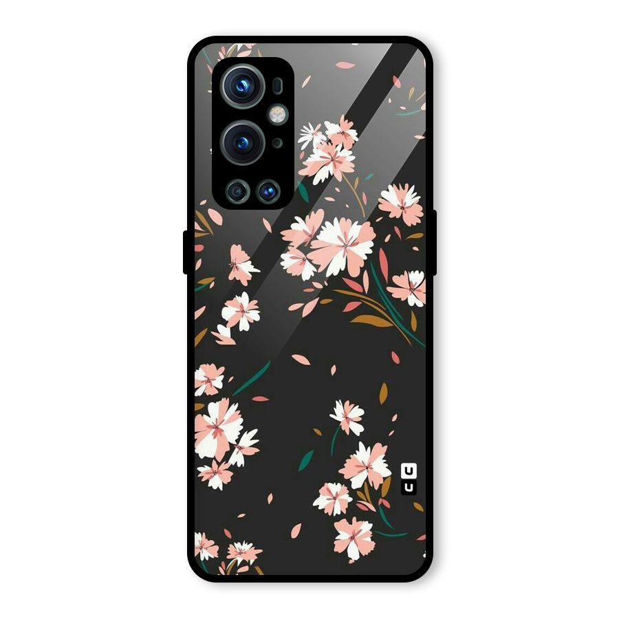 Floral Petals Peach Glass Back Case for OnePlus 9 Pro