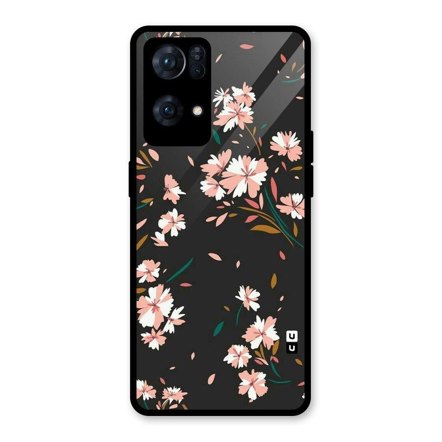 Floral Petals Peach Glass Back Case for Oppo Reno7 Pro 5G