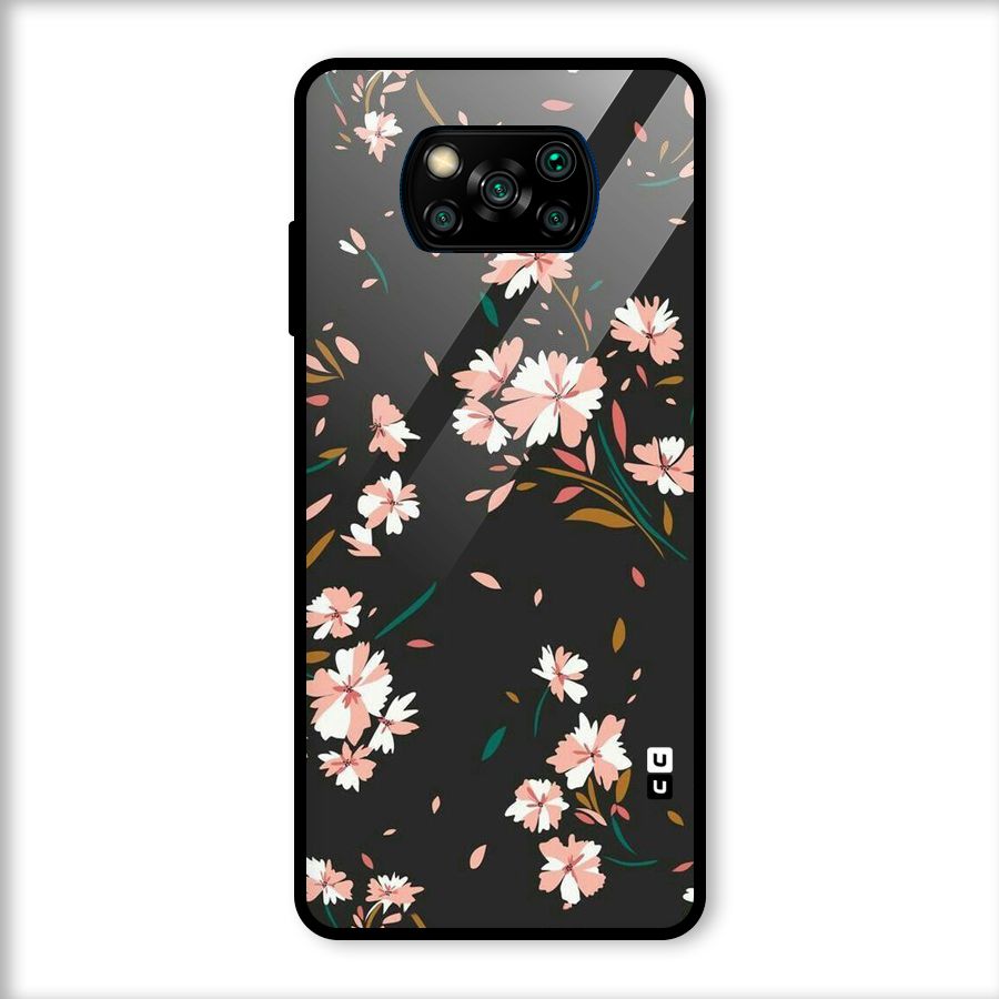Floral Petals Peach Glass Back Case for Poco X3