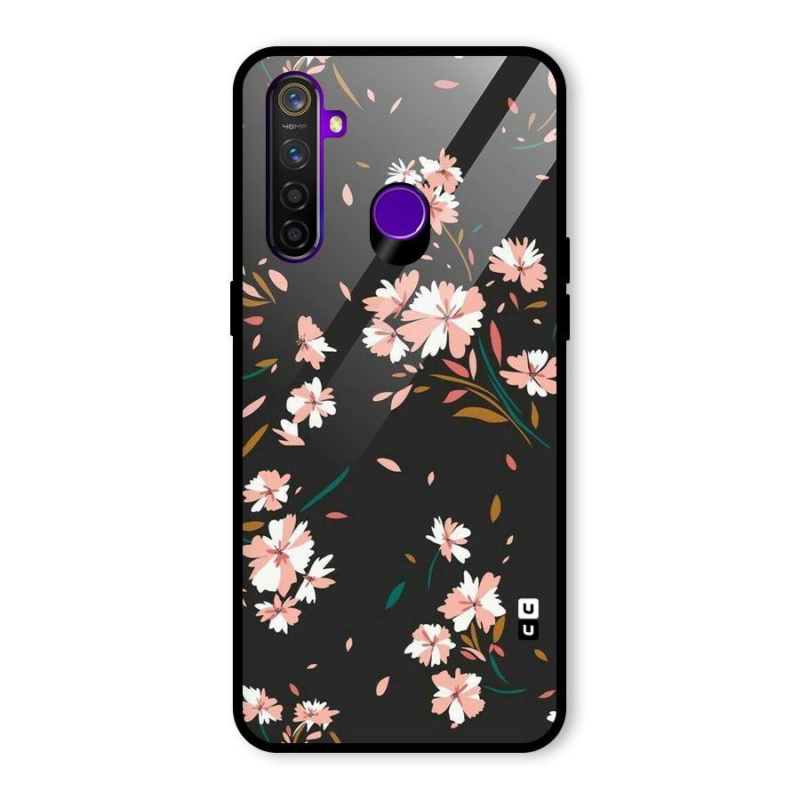 Floral Petals Peach Glass Back Case for Realme 5 Pro