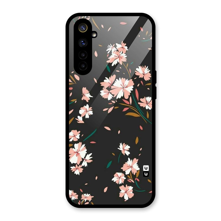 Floral Petals Peach Glass Back Case for Realme 6