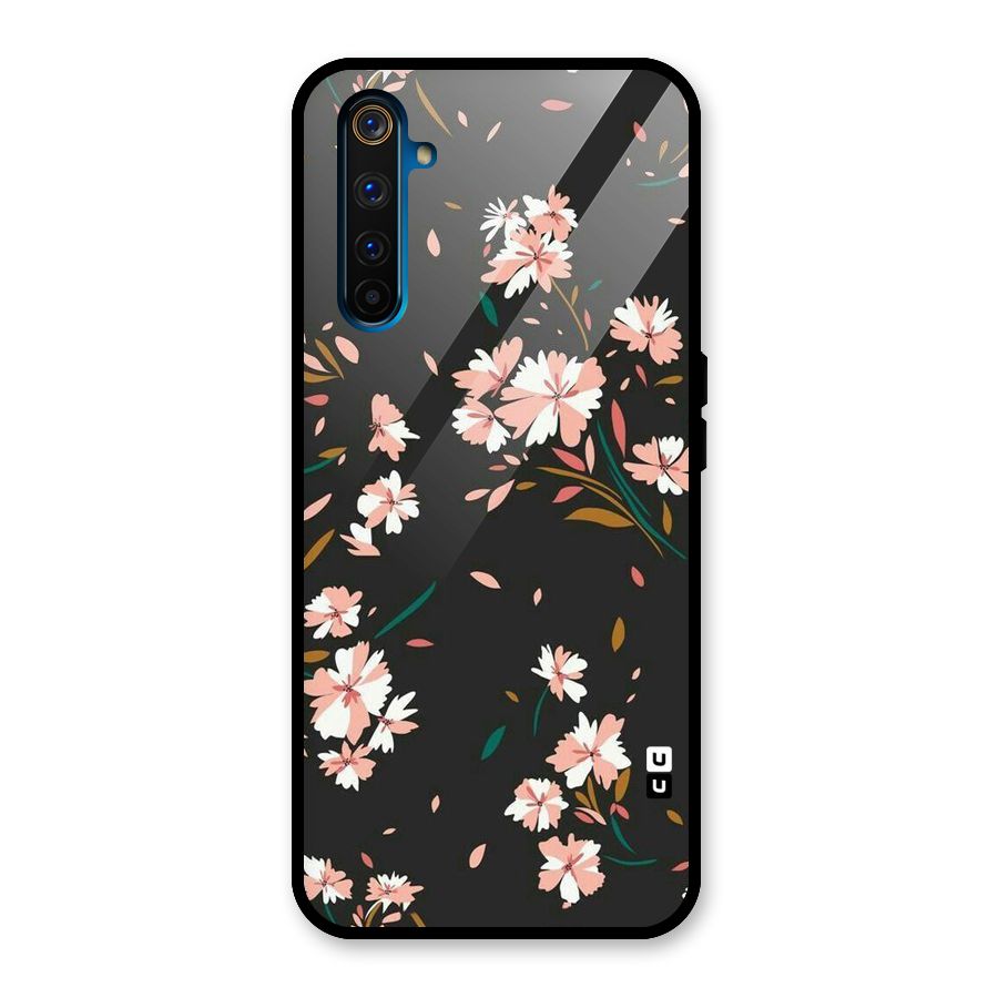 Floral Petals Peach Glass Back Case for Realme 6 Pro