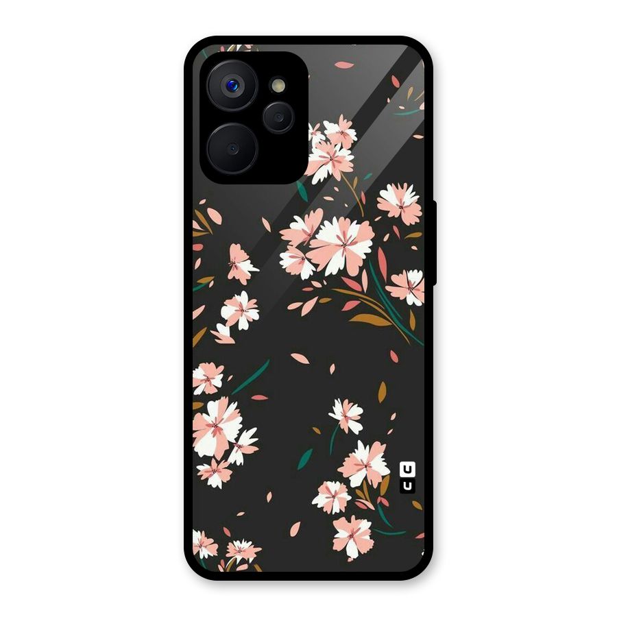 Floral Petals Peach Glass Back Case for Realme 9i 5G