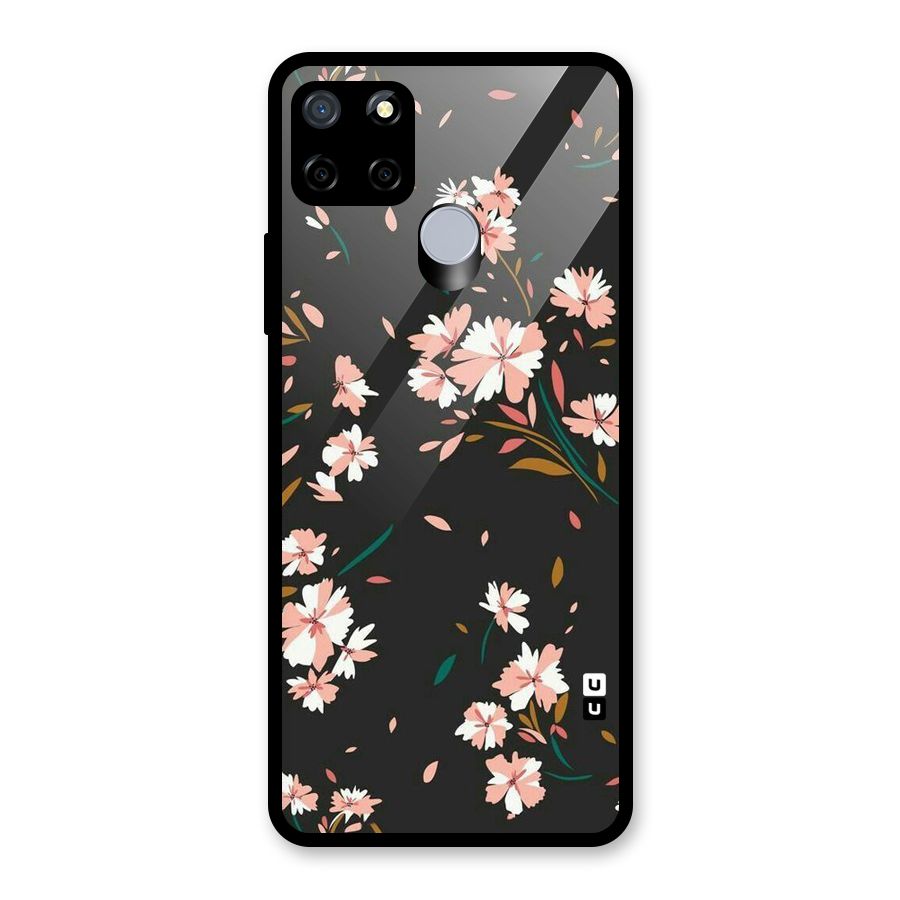 Floral Petals Peach Glass Back Case for Realme C15
