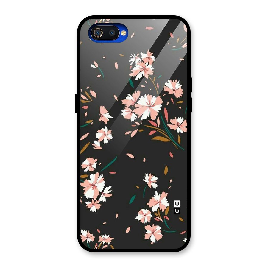 Floral Petals Peach Glass Back Case for Realme C2