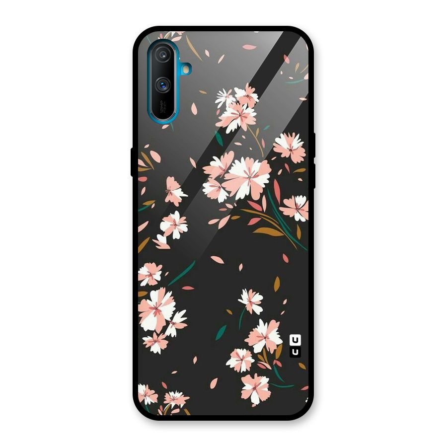 Floral Petals Peach Glass Back Case for Realme C3