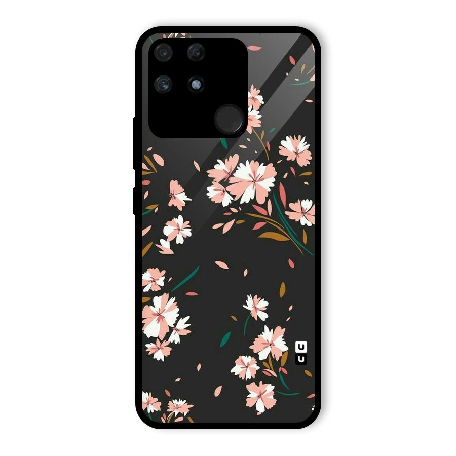 Floral Petals Peach Glass Back Case for Realme Narzo 50A