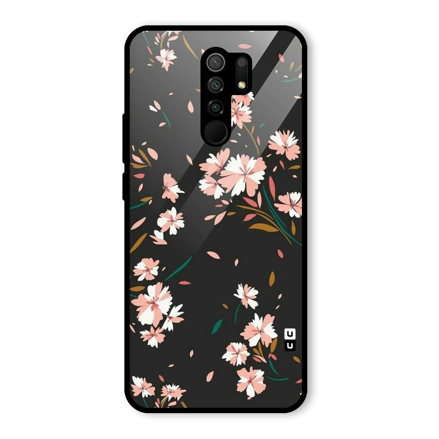 Floral Petals Peach Glass Back Case for Redmi 9 Prime