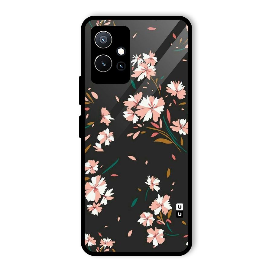 Floral Petals Peach Glass Back Case for Vivo T1 5G