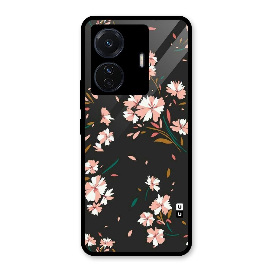 Floral Petals Peach Glass Back Case for Vivo T1 Pro
