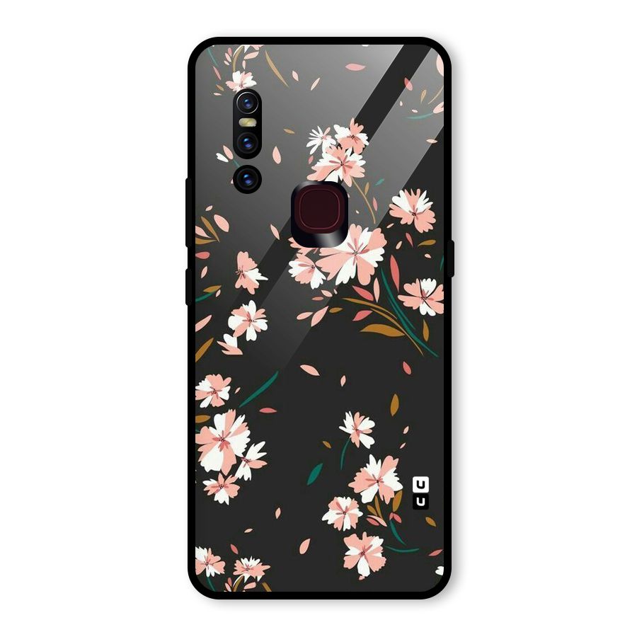 Floral Petals Peach Glass Back Case for Vivo V15