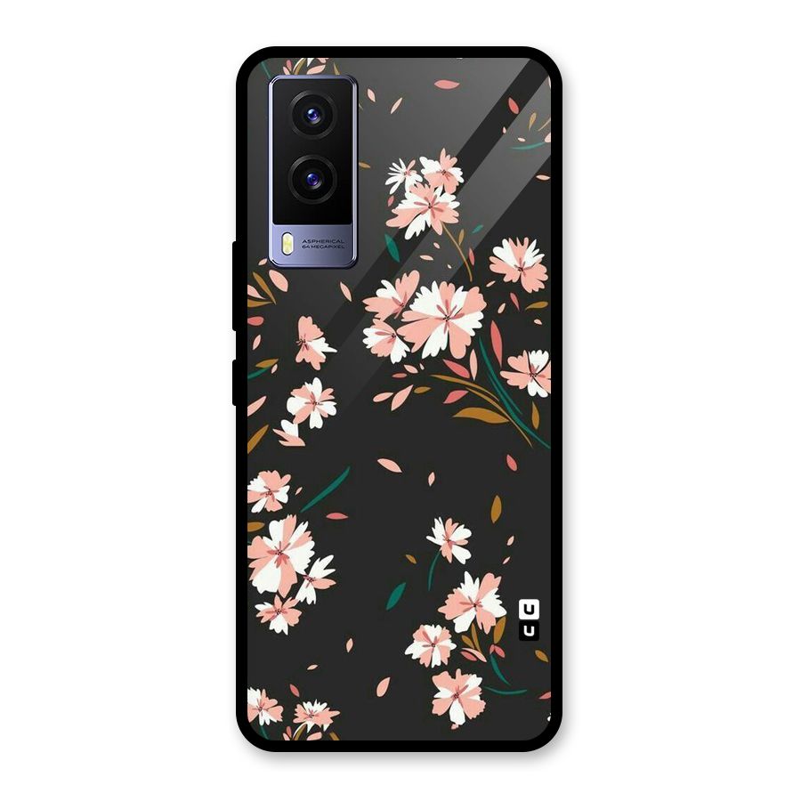 Floral Petals Peach Glass Back Case for Vivo V21e 5G
