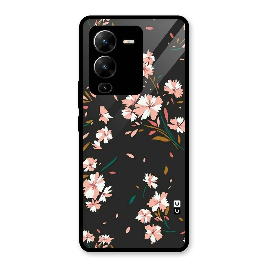 Floral Petals Peach Glass Back Case for Vivo V25 Pro
