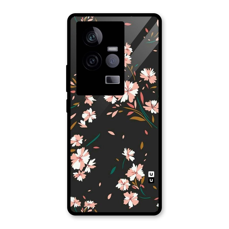 Floral Petals Peach Glass Back Case for Vivo iQOO 11 5G