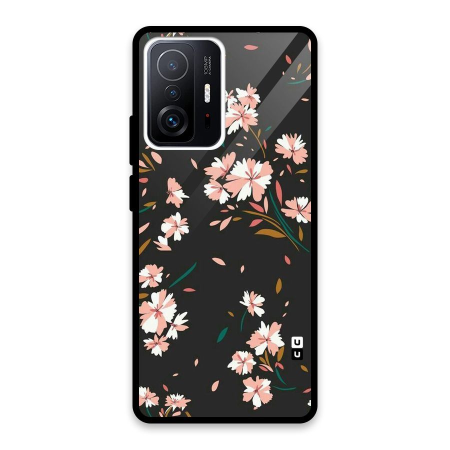 Floral Petals Peach Glass Back Case for Xiaomi 11T Pro