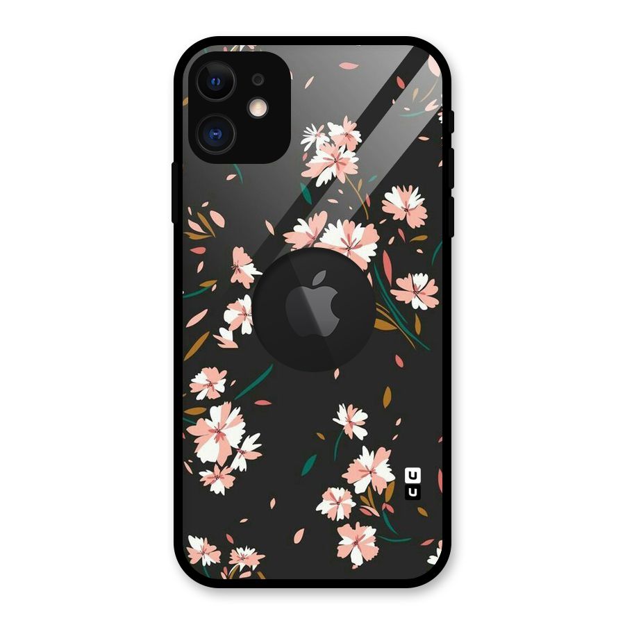 Floral Petals Peach Glass Back Case for iPhone 11 Logo Cut