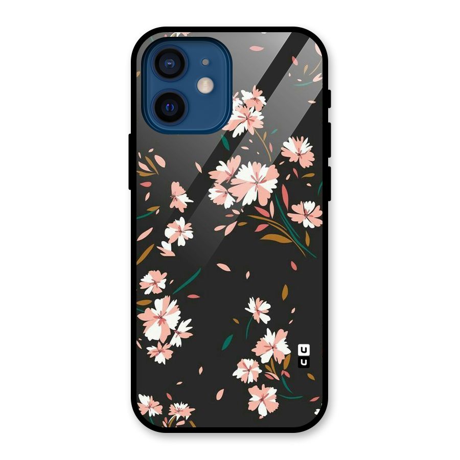 Floral Petals Peach Glass Back Case for iPhone 12 Mini
