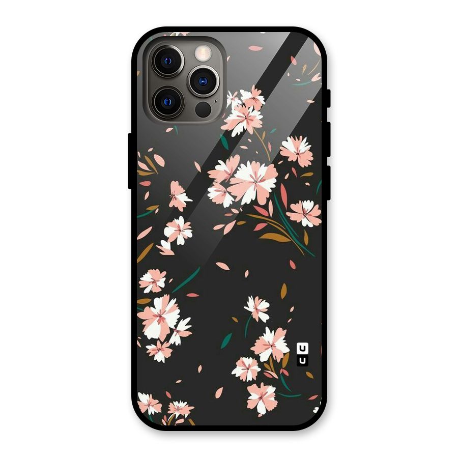 Floral Petals Peach Glass Back Case for iPhone 12 Pro
