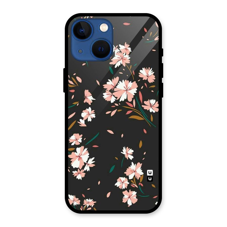 Floral Petals Peach Glass Back Case for iPhone 13 Mini