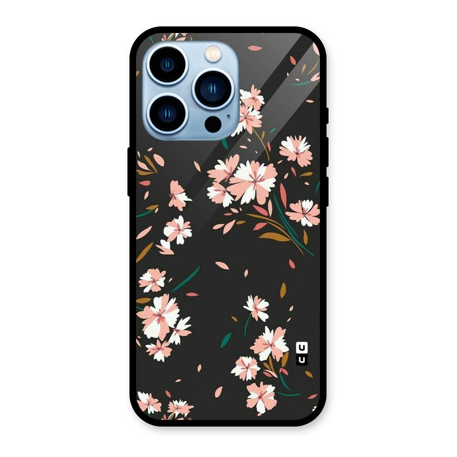 Floral Petals Peach Glass Back Case for iPhone 13 Pro
