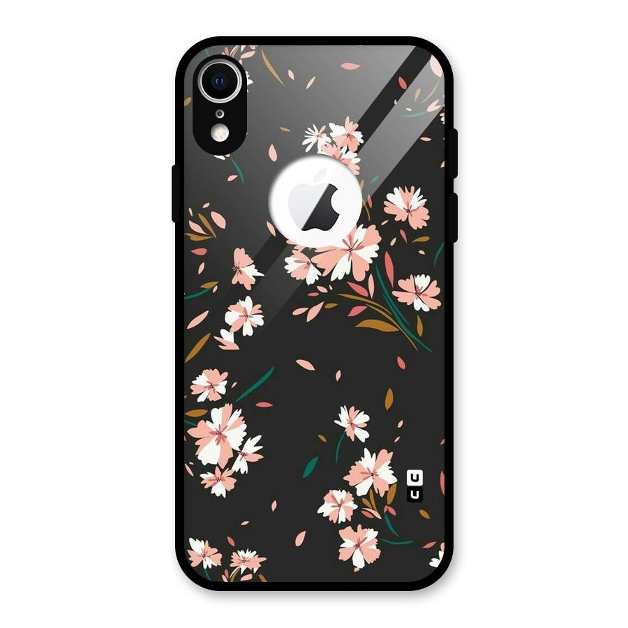 Floral Petals Peach Glass Back Case for iPhone XR Logo Cut