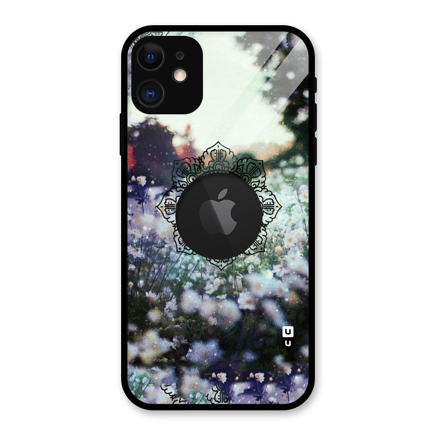 Floral Pray Glass Back Case for iPhone 11 Logo Cut