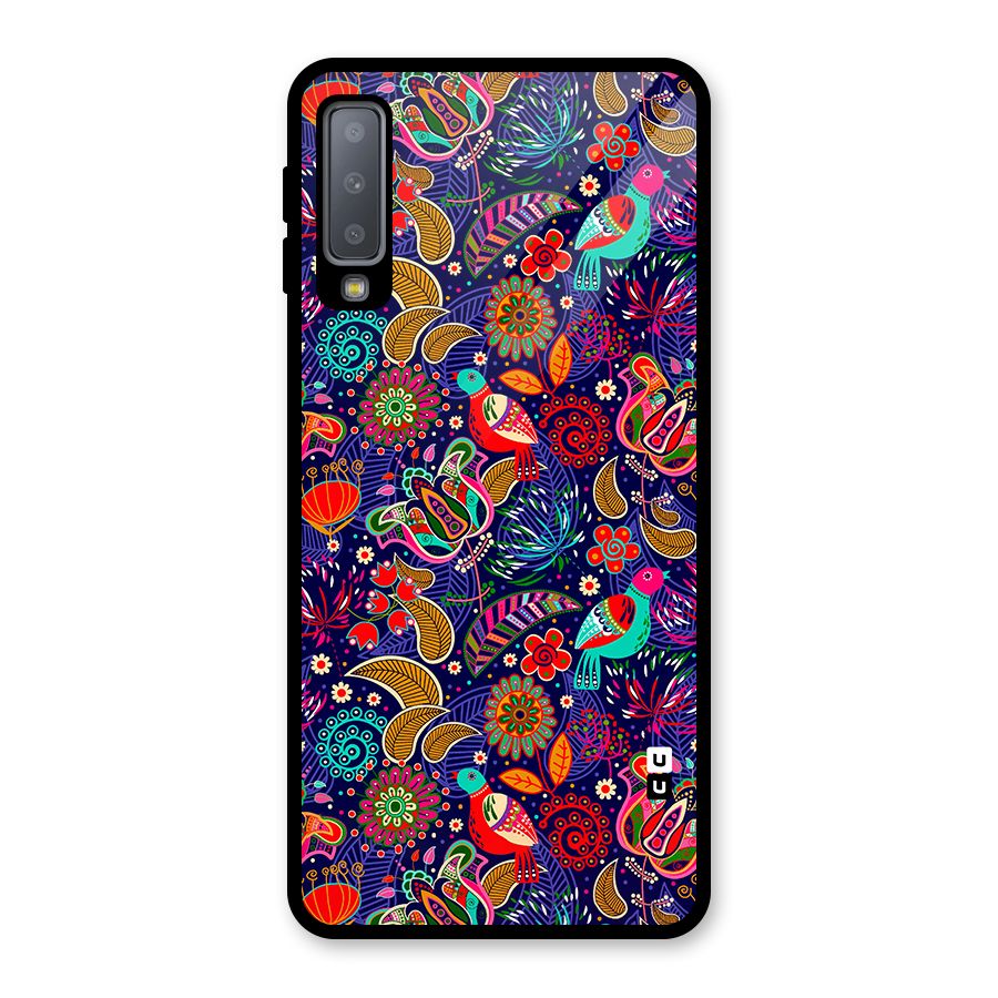 Floral Seamless Pattern Spring Flowers Glass Back Case for Galaxy A7 (2018)