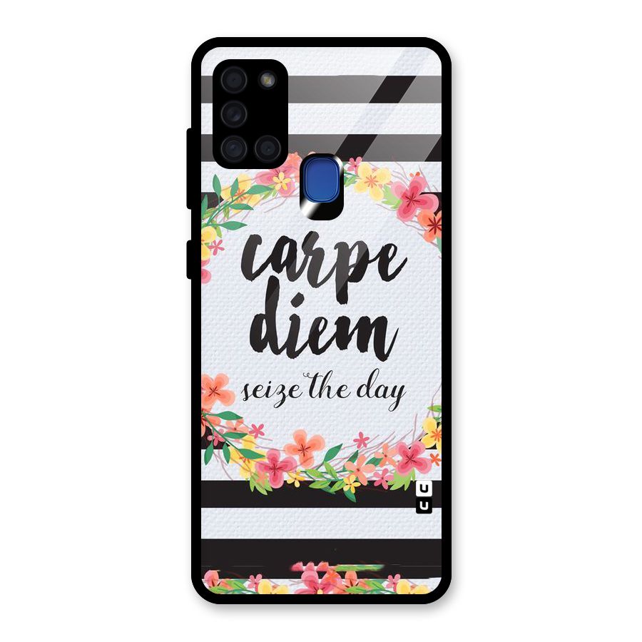 Floral Seize The Day Glass Back Case for Galaxy A21s