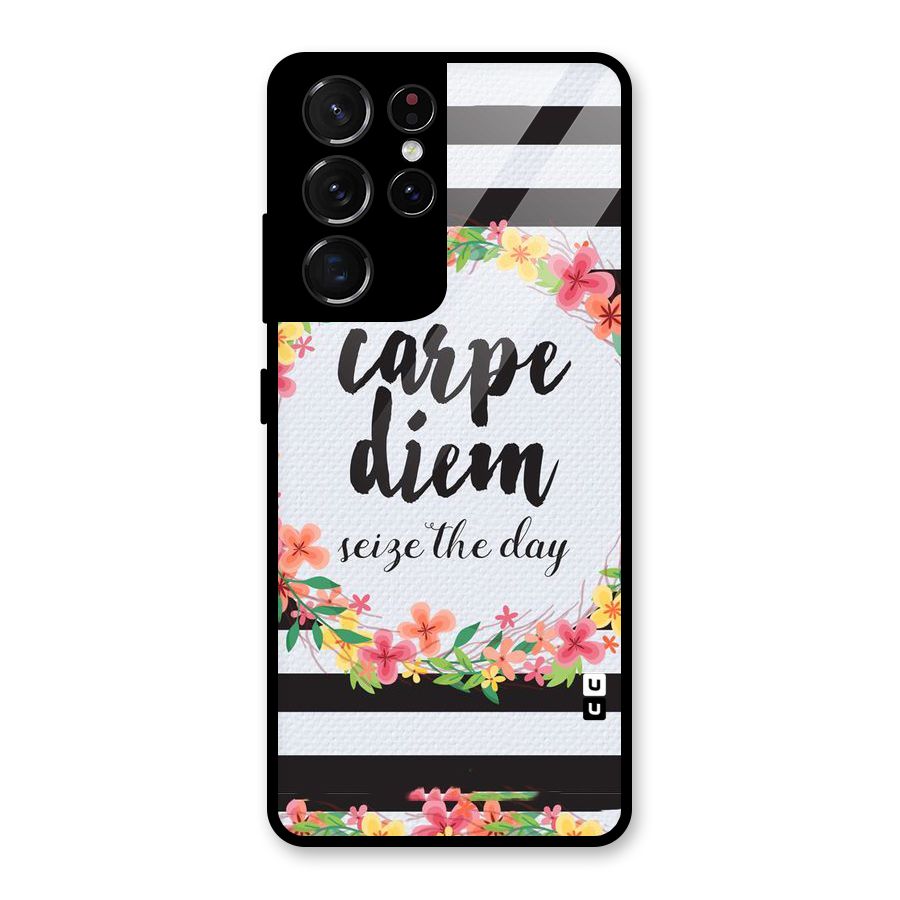 Floral Seize The Day Glass Back Case for Galaxy S21 Ultra 5G