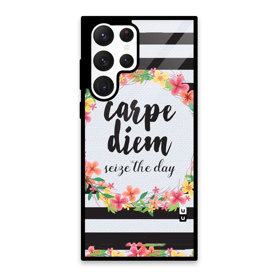 Floral Seize The Day Glass Back Case for Galaxy S22 Ultra 5G