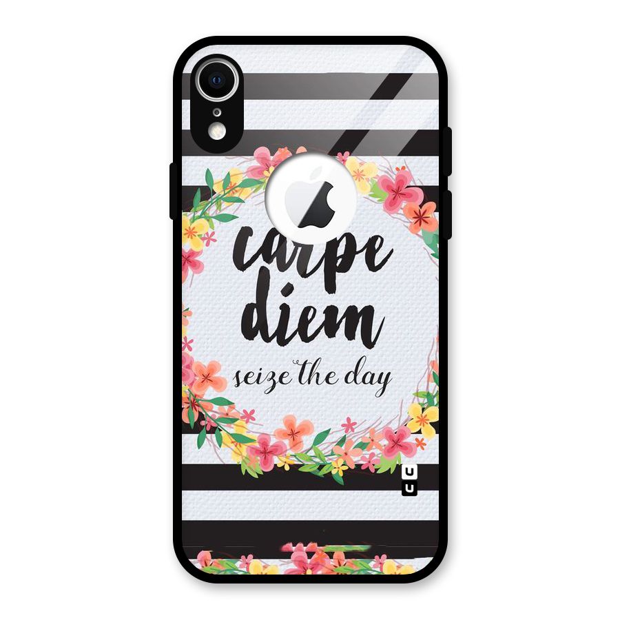 Floral Seize The Day Glass Back Case for iPhone XR Logo Cut