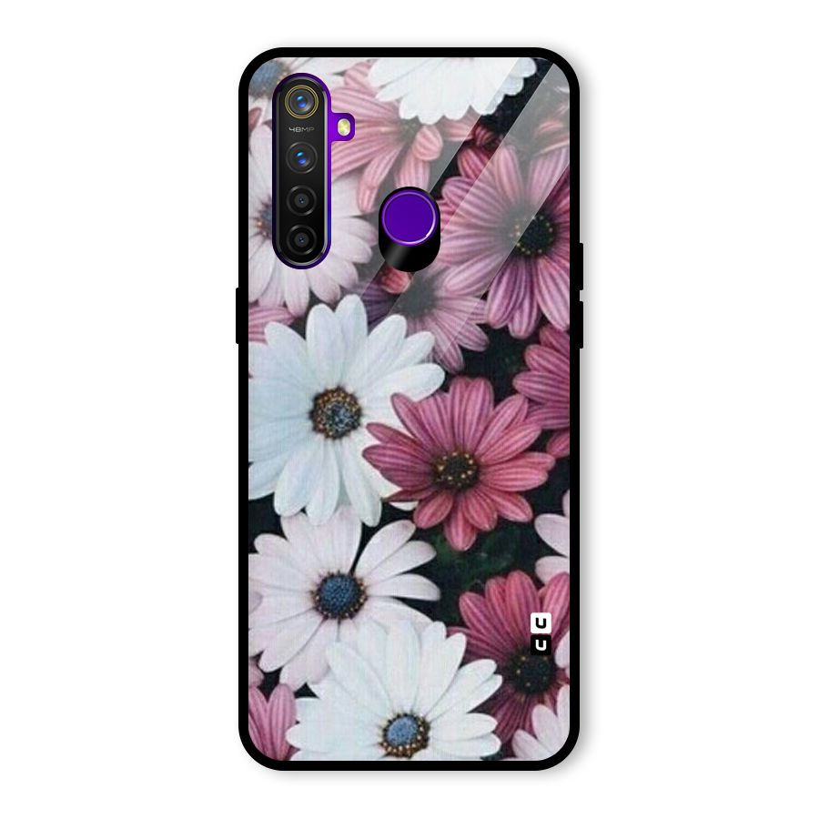Floral Shades Pink Glass Back Case for Realme 5 Pro