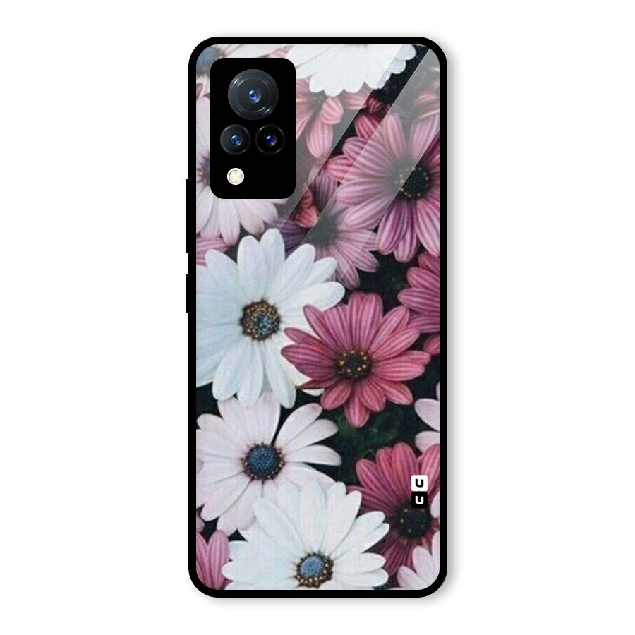 Floral Shades Pink Glass Back Case for Vivo V21 5G