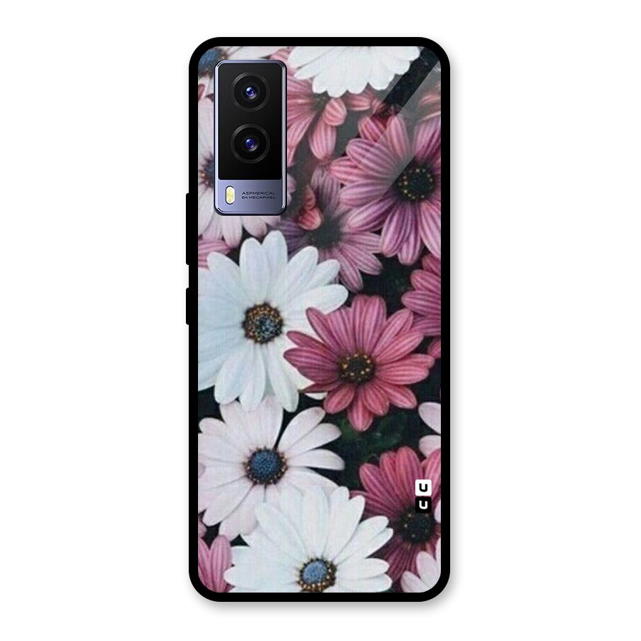 Floral Shades Pink Glass Back Case for Vivo V21e 5G