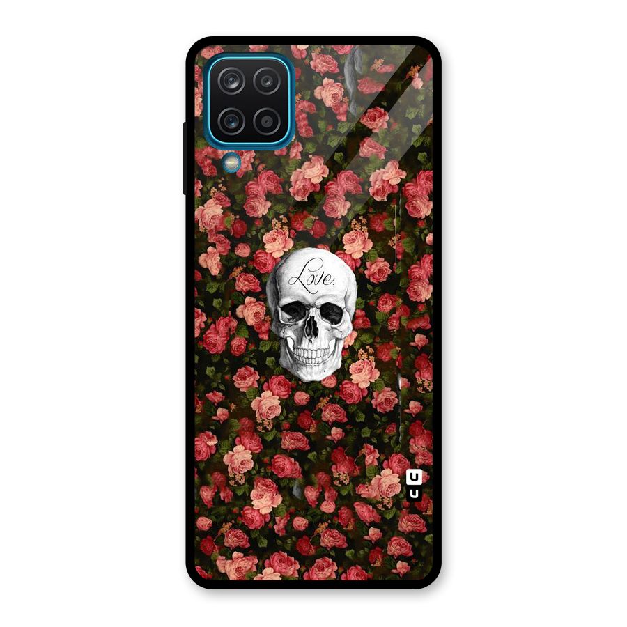 Floral Skull Love Glass Back Case for Galaxy A12