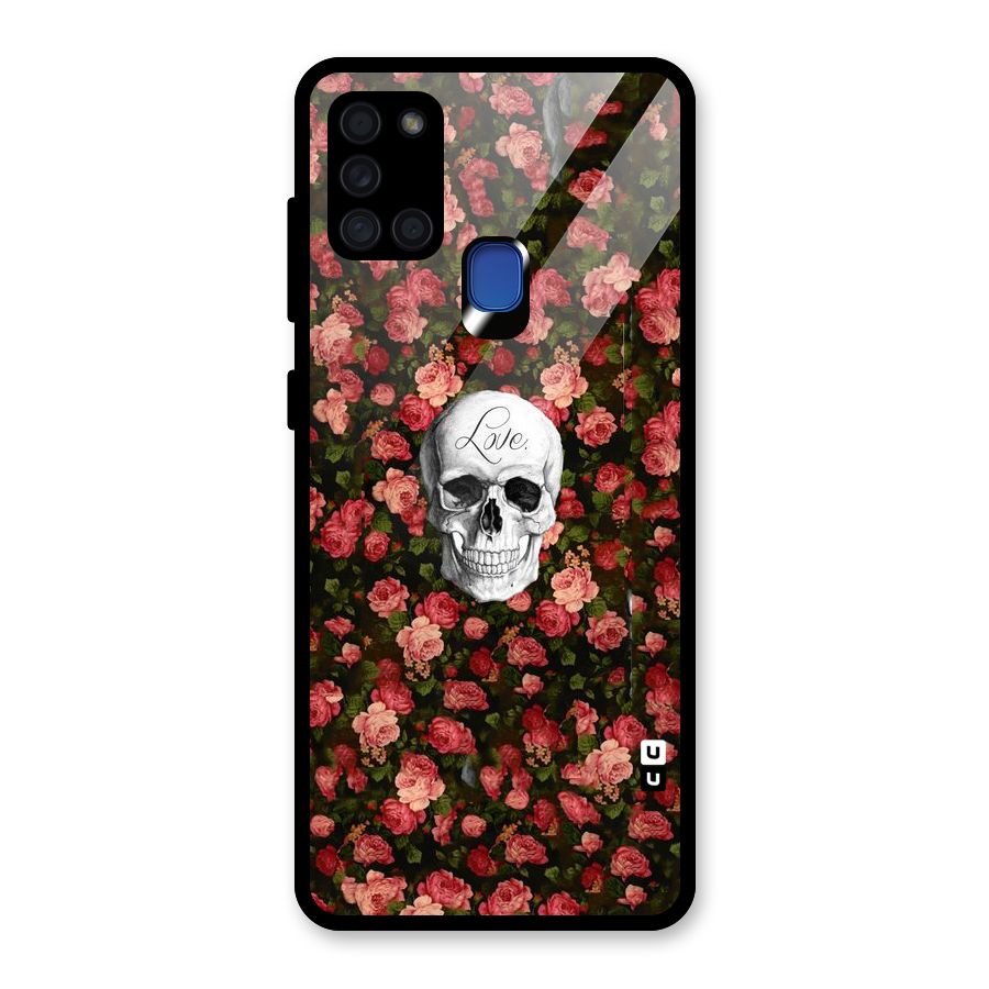 Floral Skull Love Glass Back Case for Galaxy A21s