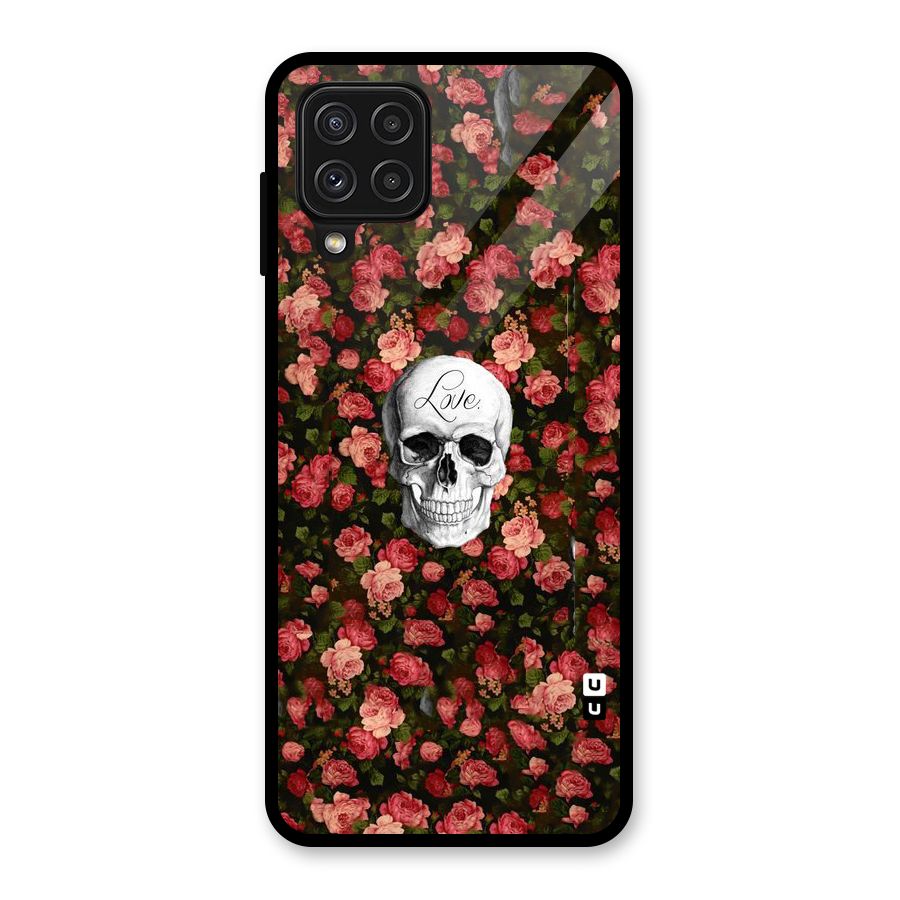Floral Skull Love Glass Back Case for Galaxy A22 4G