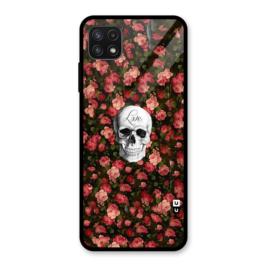 Floral Skull Love Glass Back Case for Galaxy A22 5G
