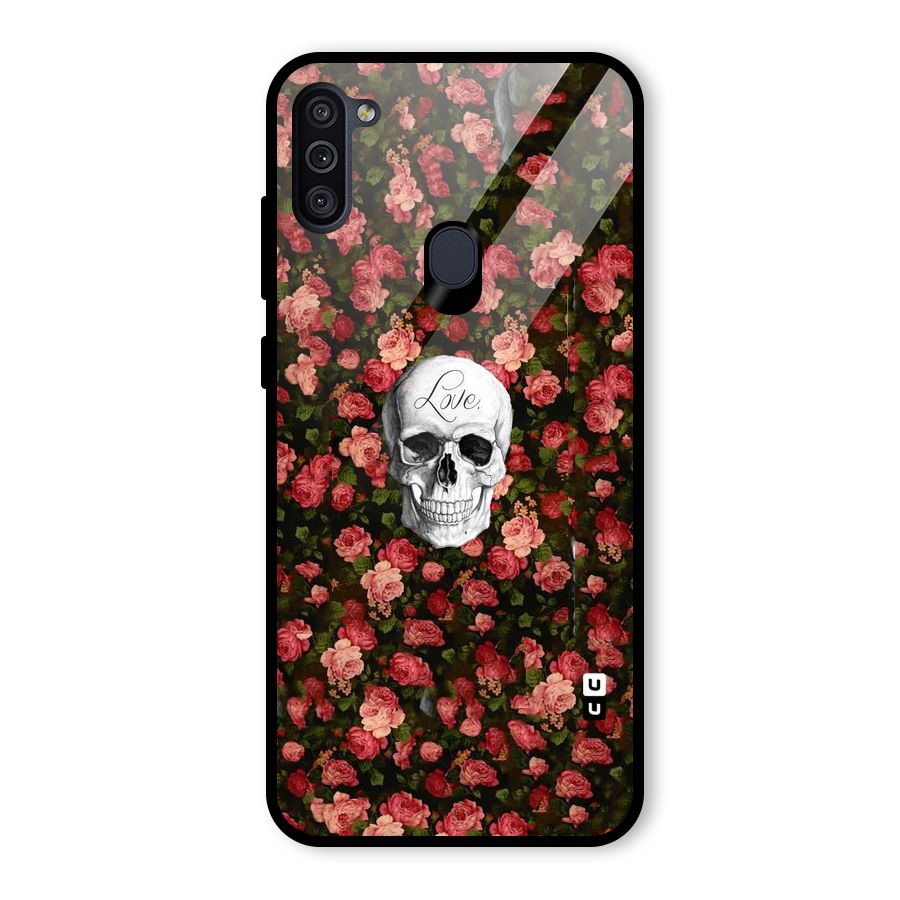 Floral Skull Love Glass Back Case for Galaxy M11