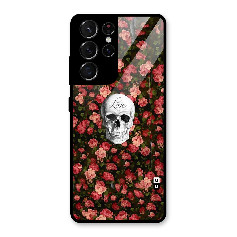 Floral Skull Love Glass Back Case for Galaxy S21 Ultra 5G