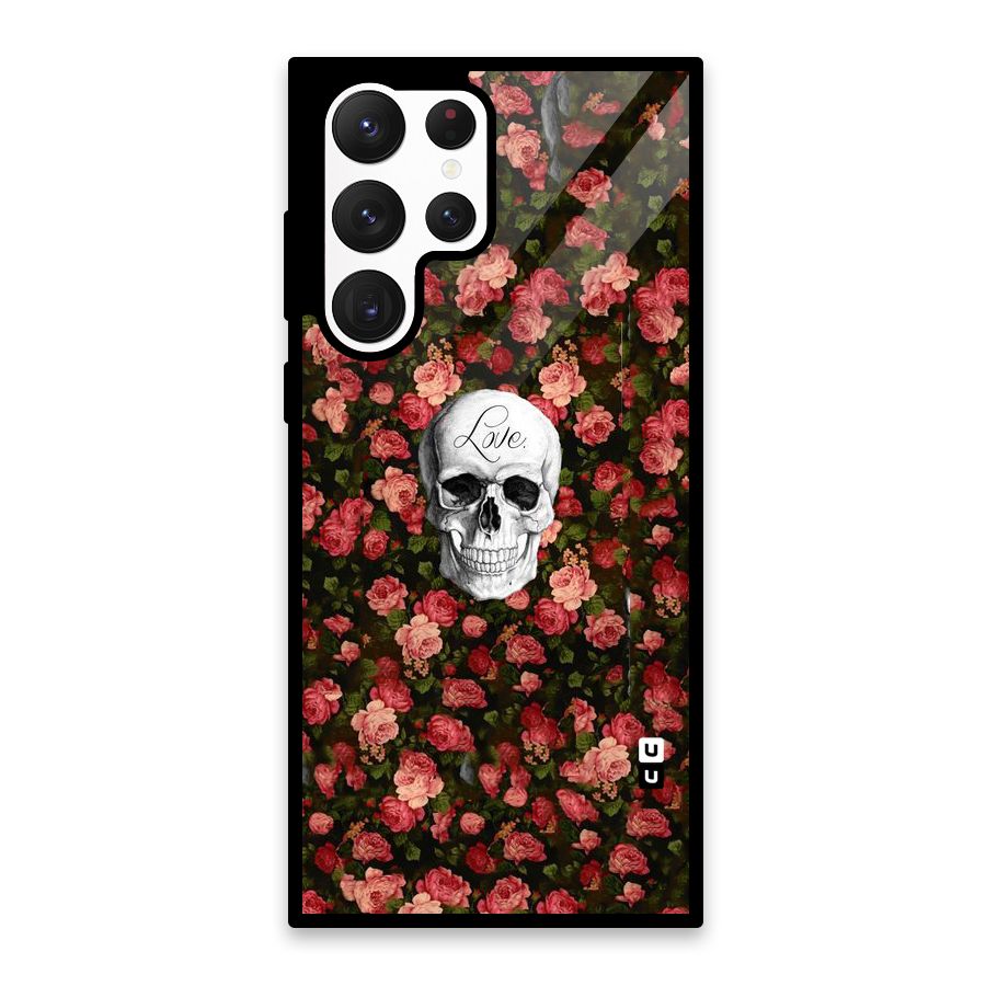 Floral Skull Love Glass Back Case for Galaxy S22 Ultra 5G
