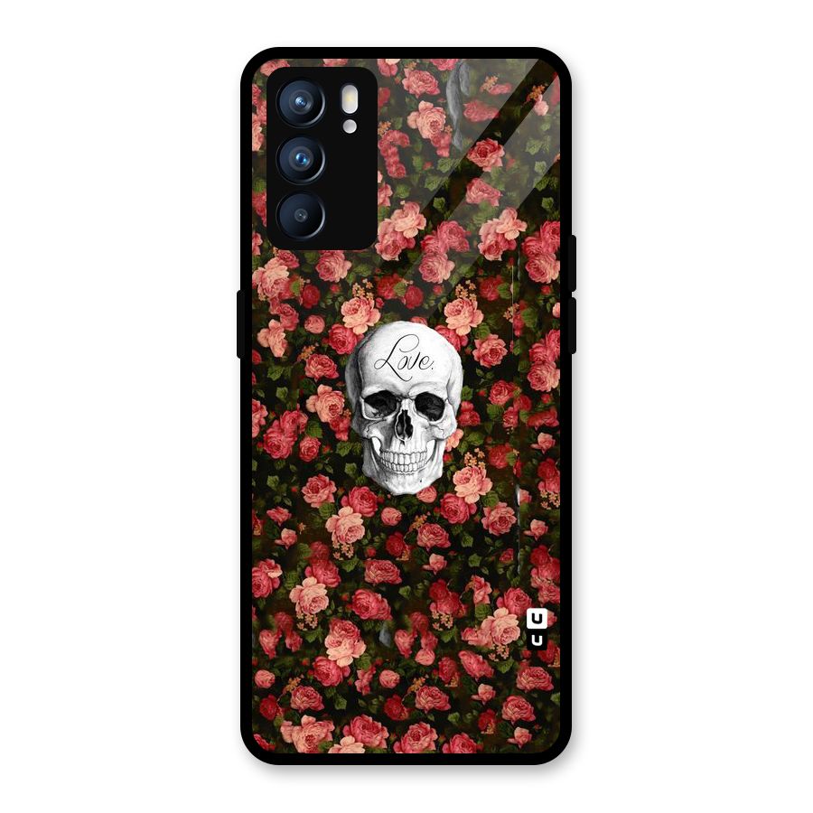 Floral Skull Love Glass Back Case for Oppo Reno6 5G