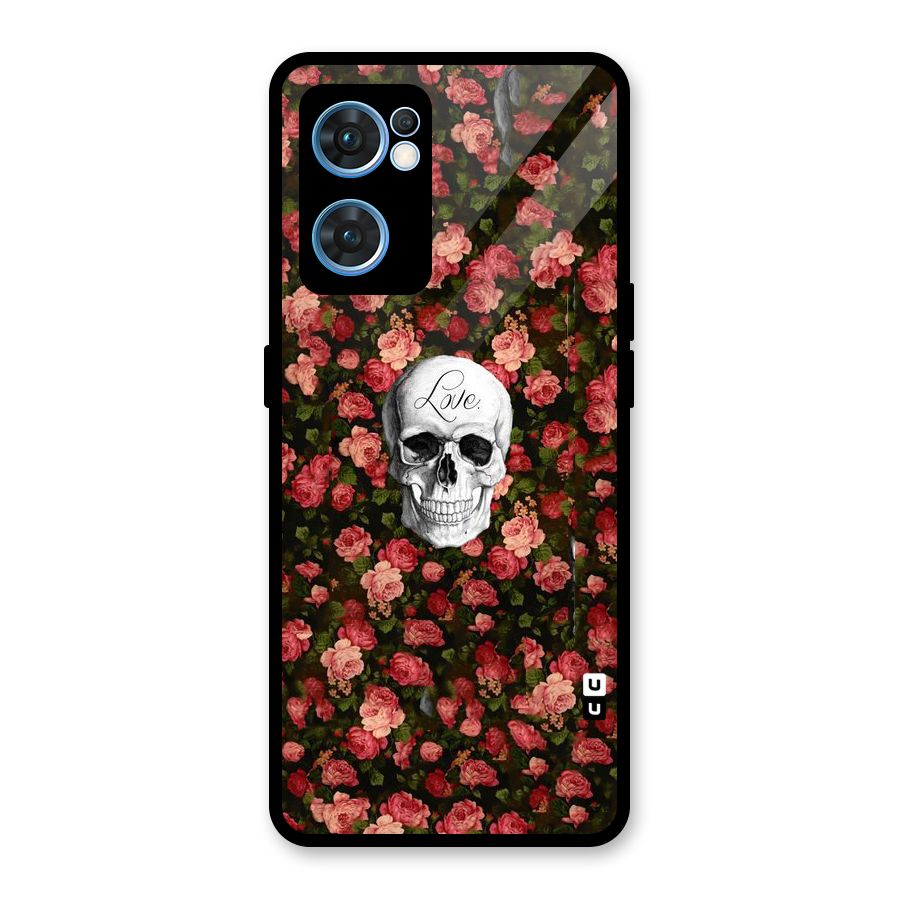 Floral Skull Love Glass Back Case for Oppo Reno7 5G