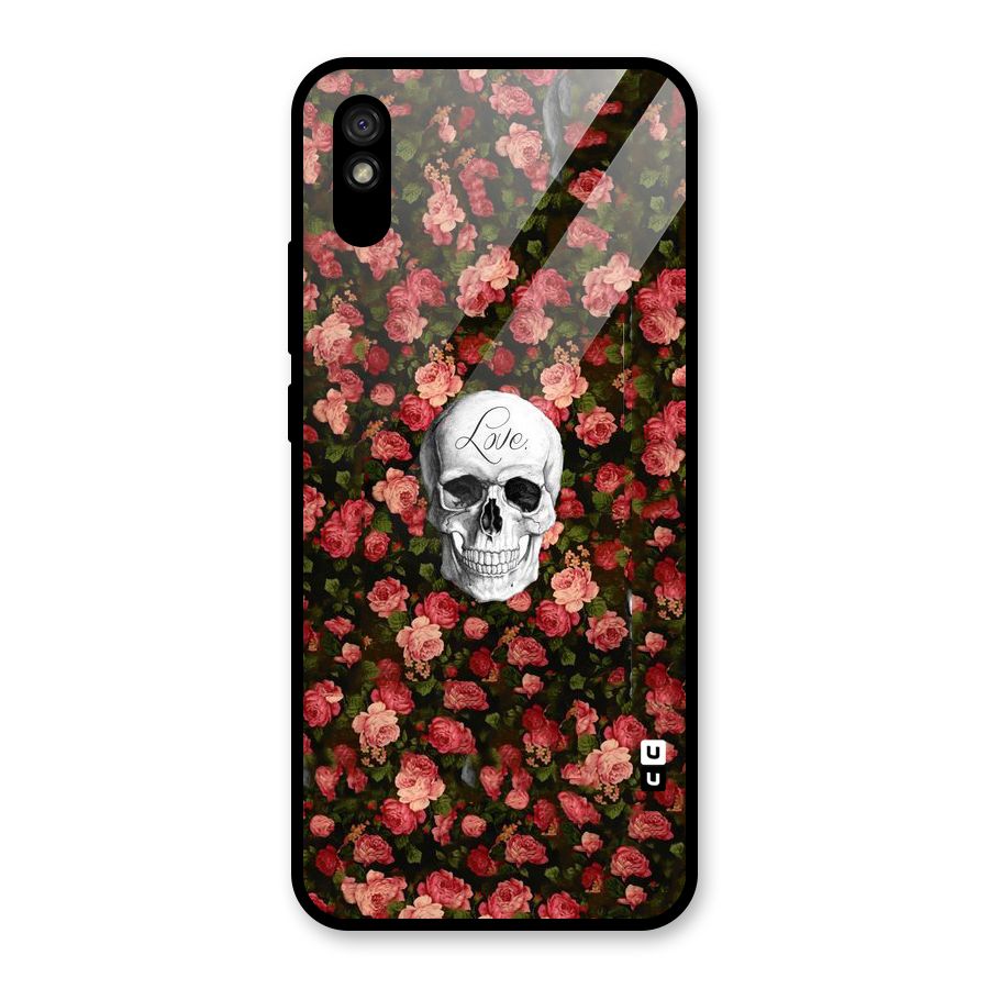 Floral Skull Love Glass Back Case for Redmi 9A