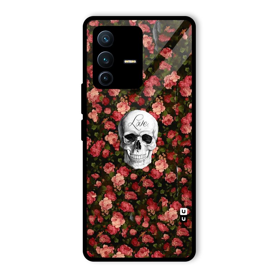 Floral Skull Love Glass Back Case for Vivo V23 Pro
