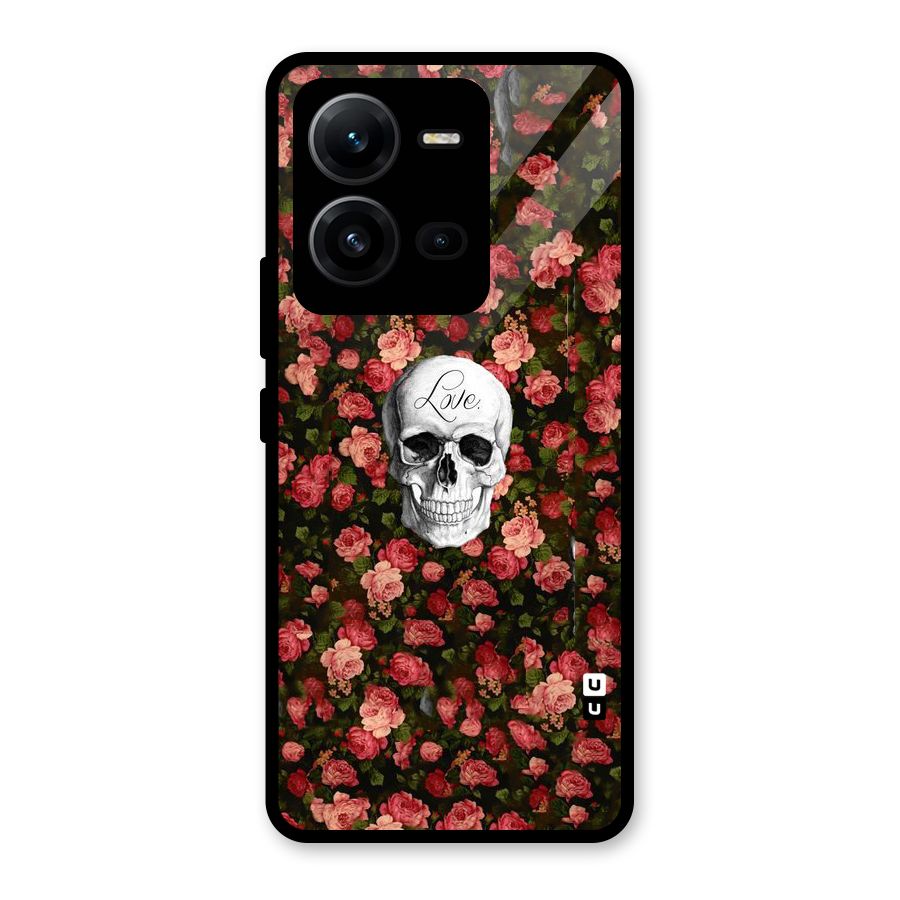 Floral Skull Love Glass Back Case for Vivo V25