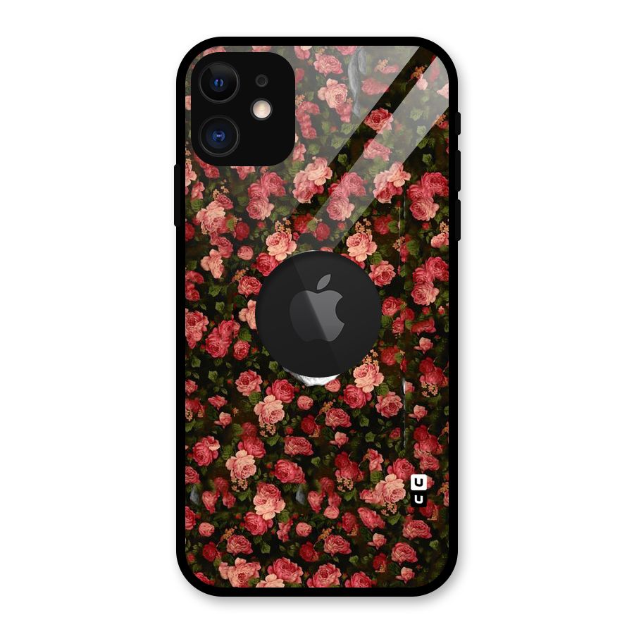 Floral Skull Love Glass Back Case for iPhone 11 Logo Cut
