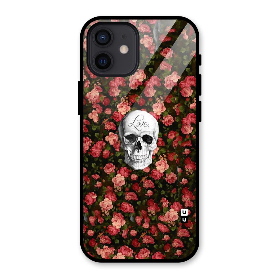 Floral Skull Love Glass Back Case for iPhone 12